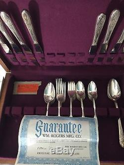 ANTIQUE WM Rogers 50 Piece Waverly flatware silverplate Set with Certificate