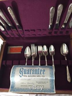 ANTIQUE WM Rogers 50 Piece Waverly flatware silverplate Set with Certificate