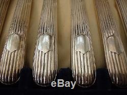 A Good Antique Canteen Oak Box Set Silver Epns Fish Eaters Flatware Cutlery Key