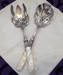 American Silver MOSELLE Grape Mother of Pearl Handled Salad Serving Set 1906