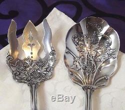 American Silver MOSELLE Grape Mother of Pearl Handled Salad Serving Set 1906
