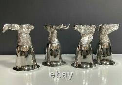 Animal Head Silverplate Stirrup Cups Set of 4 Vintage