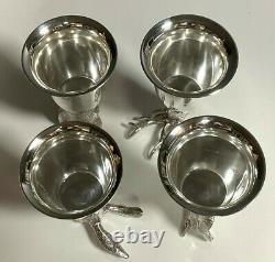 Animal Head Silverplate Stirrup Cups Set of 4 Vintage