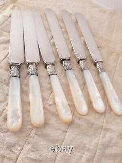 Antique 12 Gorham Mother of Pearl Knife Set Table Butter Knives with Roll Cloth