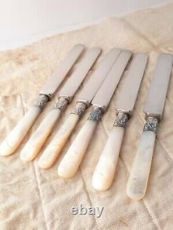 Antique 12 Gorham Mother of Pearl Knife Set Table Butter Knives with Roll Cloth