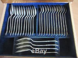 Antique 130pc Huge Nickel Silver Flatware set for 12 with 4 drawer Art Deco case