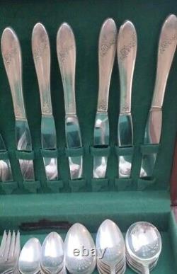 Antique 1938 Wm Rogers Silver Plate Flatware Set in Devonshire Pattern in Box