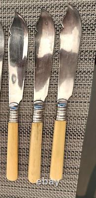 Antique 20 Pc Ep Fish Scrolled Bone Handle Fork & Knife Set