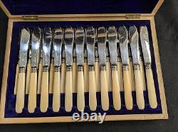 Antique Allen & Darwin Silverplate 26pc. Fish Cutlery Set In Fitted Case