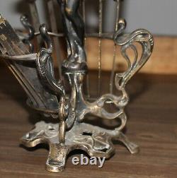 Antique Art Nouveau silver plated brass nude woman figurine holder 12 knives