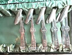 Antique Asparagus tongs SET 12 BOXED English silver Plate EXCELLENT