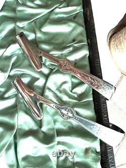 Antique Asparagus tongs SET 12 BOXED English silver Plate EXCELLENT