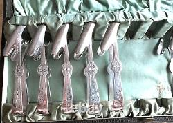 Antique Asparagus tongs SET 12 BOXED English silver Plate EXCELLENT