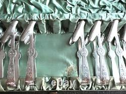 Antique Asparagus tongs SET 12 BOXED English silver Plate EXCELLENT