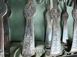 Antique Asparagus tongs SET 12 BOXED English silver Plate EXCELLENT