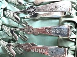 Antique Asparagus tongs SET 12 BOXED English silver Plate EXCELLENT