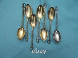 Antique/Collectible Set of 6 (&1) Gilt Sterling Saber Shape Tea Spoons
