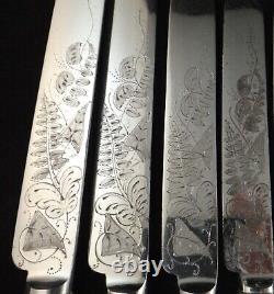 Antique English 24 pc. Salad/Fish Set withMOP Handles & Silver Engraved Blades