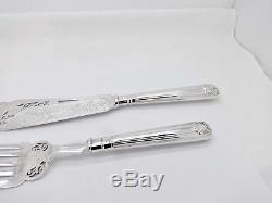 Antique English Hall & Co Cased All Solid Sterling Silver Fish Serving Set, Minty