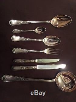 Antique Ercuis Louis VII 62pc Flatware Set Silverplate Spoons Knives Forks