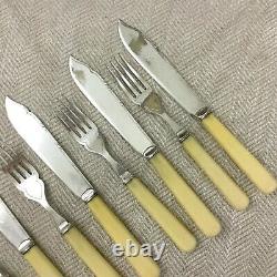 Antique Fish Cutlery Set Eaters Silver Plated Bakelite Handles HARRISON FISHER