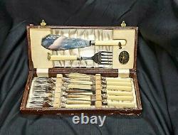 Antique Fish Serving Cutlery Set ENG Silverplate Bone English