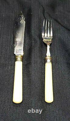 Antique Fish Serving Cutlery Set ENG Silverplate Bone English