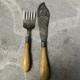 Antique Fish Serving Set Silver Plate Antler Handles KNIFE AND FORK ETCHED