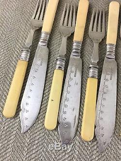 Antique Flatware Cutlery Victorian Fish Set Bakelite Handled Silver Plated VTG