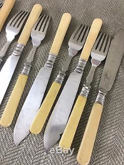 Antique Flatware Cutlery Victorian Fish Set Bakelite Handled Silver Plated VTG