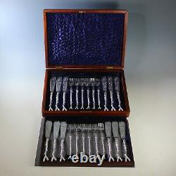 Antique French 24 Piece Twig Fish Set with Case