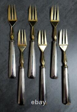 Antique French Art Deco Cake Forks Geometric Gold Silver Plated Set of 6 Cutlery