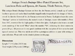 Antique French Boulenger Silver Plated Flatware Set, Art Nouveau Thistle, 24 pcs