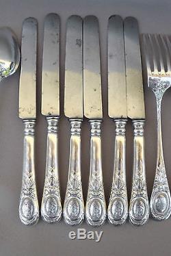 Antique French Christofle Fidelio Style Louis XVI Set 18 Pce Forks Knives Spoon
