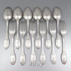 Antique French Christofle Marie Antoinette Silver Plated Flatware Set for Six