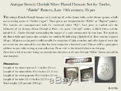 Antique French Christofle Silver Plated Flatware Set for Twelve, Fidelio Pattern