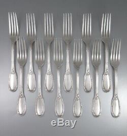 Antique French Silver Plate Flatware Set, Dinner Spoons & Forks, Ladle, 26 pcs