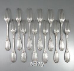 Antique French Silver Plate Flatware Set, Dinner Spoons & Forks, Ladle, 26 pcs
