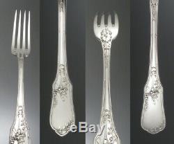 Antique French Silver Plate Flatware Set, Dinner Spoons & Forks, Ravinet, 25 pcs
