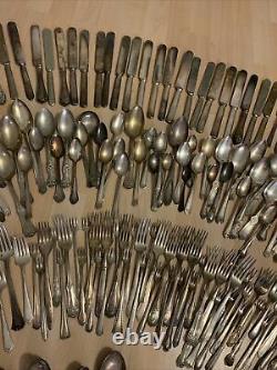 Antique HUGE LOT 325 Pieces Mixed Silver Plate Flatware Arts Crafts