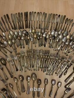 Antique HUGE LOT 325 Pieces Mixed Silver Plate Flatware Arts Crafts