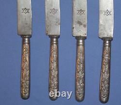 Antique Jewish ornate floral silver plated set 4 knives