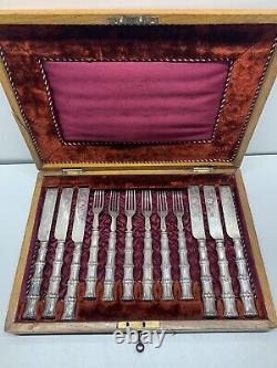 Antique Martin Hall Fork & Knife Flatware Set Of 12 Silver Plate Bamboo Pattern
