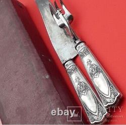 Antique Meat Set Steel Silver France DEPOSE Box Knife Forks Wood Rare Old 20th