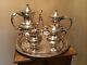 Antique Meriden Co 4 Pc Etched Silverplate Tea Coffee Set With 15 Cut Out Tray