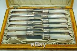 Antique Mother Of Pearl Flatware Knives Set 12pc Velvet Case Silver Victorian