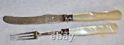 Antique Mother of Pearl Handle cocktail seafood pickle set- Sterling
