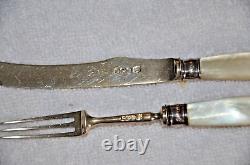 Antique Mother of Pearl Handle cocktail seafood pickle set- Sterling