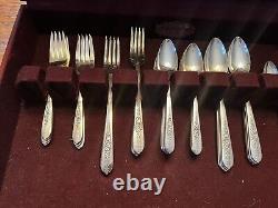 Antique Nobility Plate Royal Rose Silverware 53 Piece In Original Wooden Case