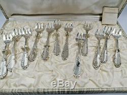 Antique Oysters Serve Shell Forks Set Silver Plated IMPERIAL France 12 Pcs Box